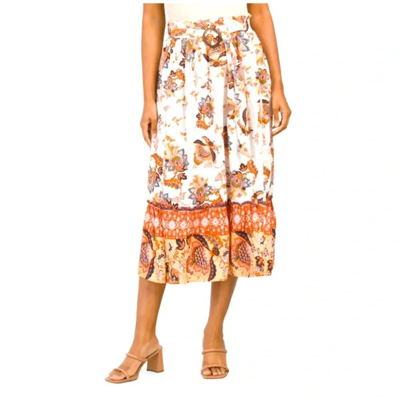 EUC Rachel Roy linen boho skirt Medium with ruffle. Elastic gathered waist. - Picture 1 of 8
